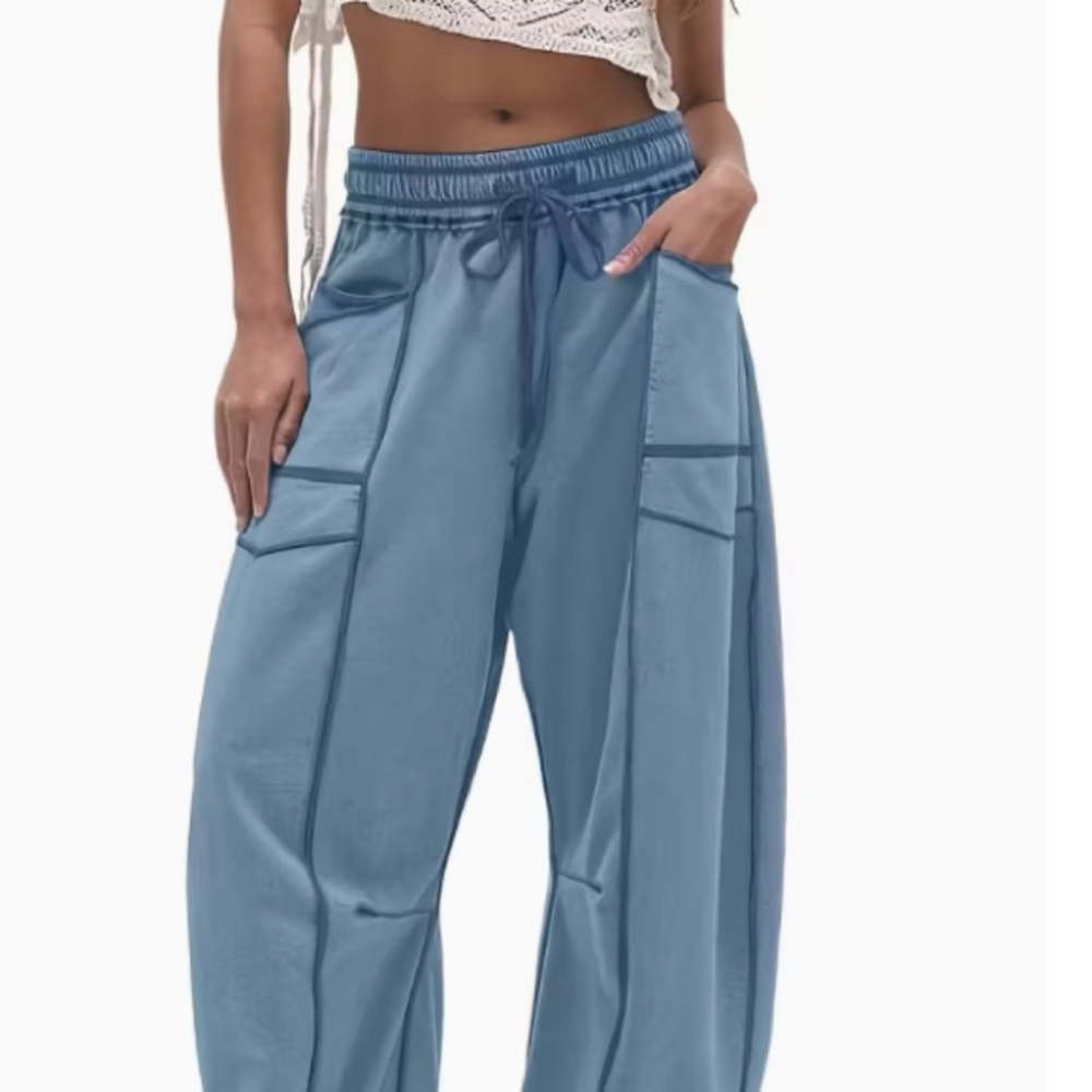SALE ! Light Blue Wide-Leg Pants with Black Trim